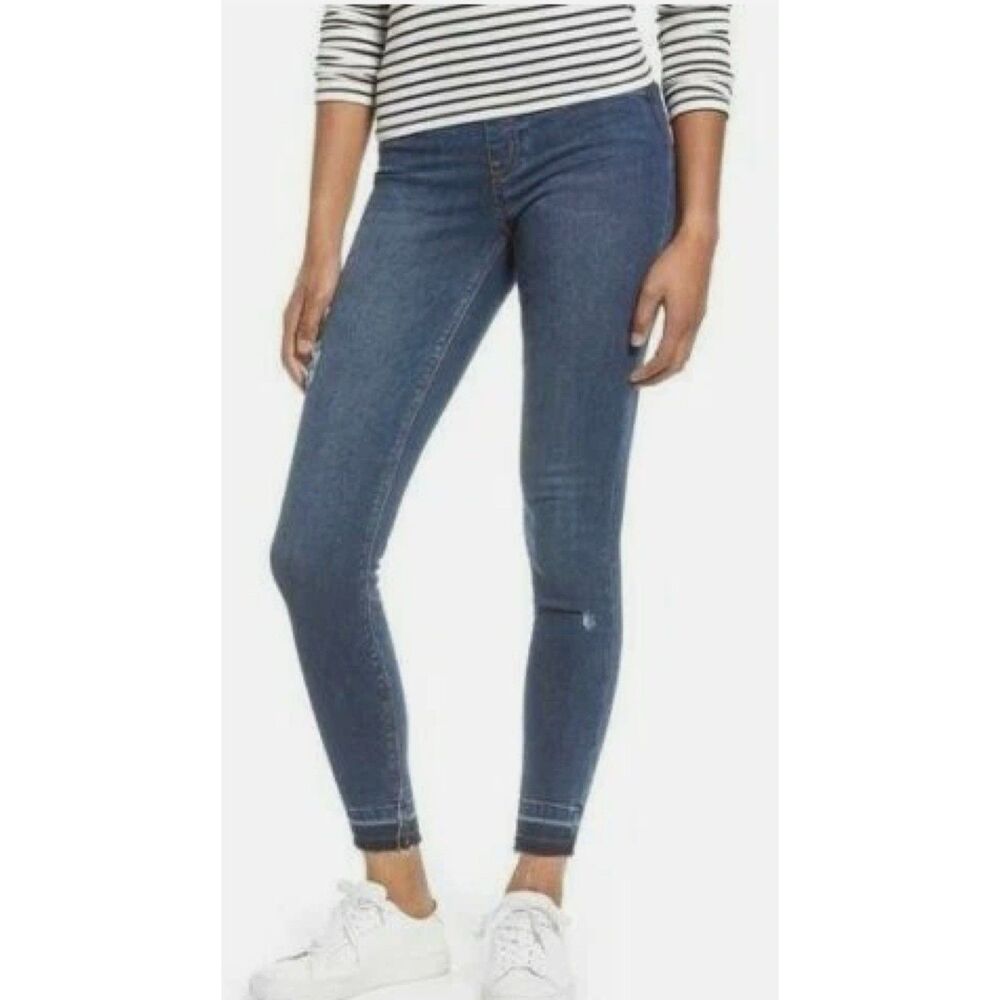 SPANX Size 1X Denim Ankle Jeggings‎ Dark Wash Pull-On Jeans Raw Hem